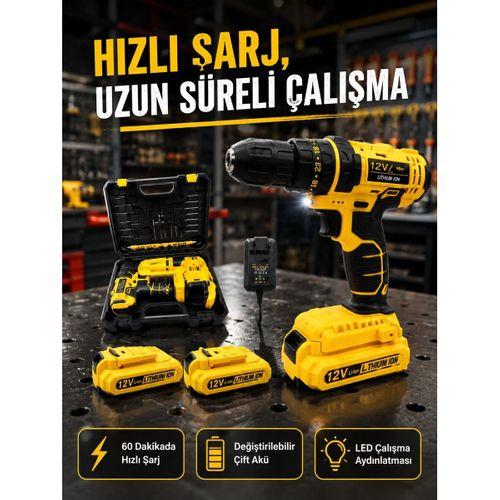 Ev Ve Atölye İçin 12v Akülü Matkap | Plastik Mandren Ve Metal Şanzıman