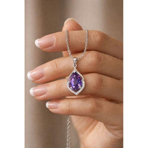 Gümüş Ametist Taşlı Su Damlası Kadın Gümüş Kolye