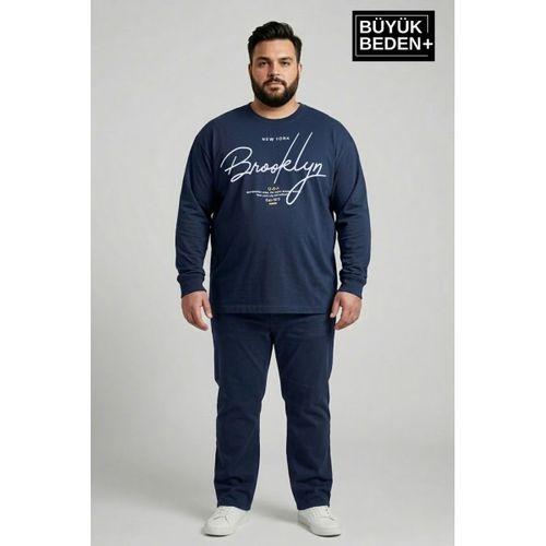 Erkek Büyük Beden El Yazılı Brooklyn Baskılı 2 İplik Bisiklet Yaka Tişört SPR26BTS942-6