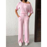 Kadın İsa Kollu Kayık Yaka Bluz Ve Pantolon Misal Kumaş Ikili Takım