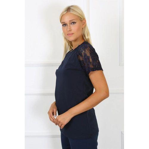 Kadın Kolu Dantelli Penye Pijama Takım Lacivert