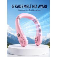 Pembe Taşınabilir Boyun Fanı Ergonomik Tasarım Çok Kademeli Hava Akışı