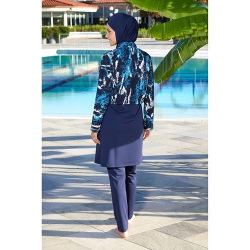 Estiva 26972 Lacivert Marble Tam Kapalı Croplu Pantolonlu Tesettür Mayo