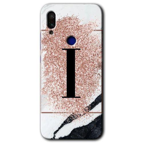 Xiaomi Redmi Note 7 HD Baskılı Kılıf + 9D Tam Ekran Koruyucu - Mermer Desenli I Harfi