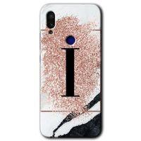 Xiaomi Redmi Note 7 HD Baskılı Kılıf + 9D Tam Ekran Koruyucu - Mermer Desenli I Harfi