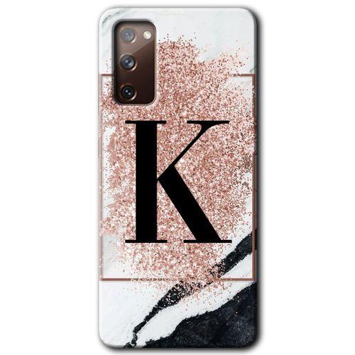 MRCİLETİSİM Samsung Galaxy S20 FE Kılıf Baskılı Kapak - Pembe Mermer Desenli K Harfi +Tam Kaplayan Mat Seramik