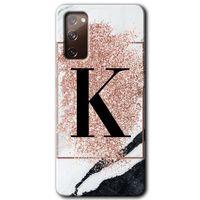 MRCİLETİSİM Samsung Galaxy S20 FE Kılıf Baskılı Kapak - Pembe Mermer Desenli K Harfi +Tam Kaplayan Mat Seramik