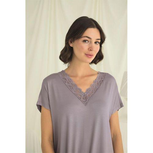 Yakası Dantelli Kısa Kollu Gecelik