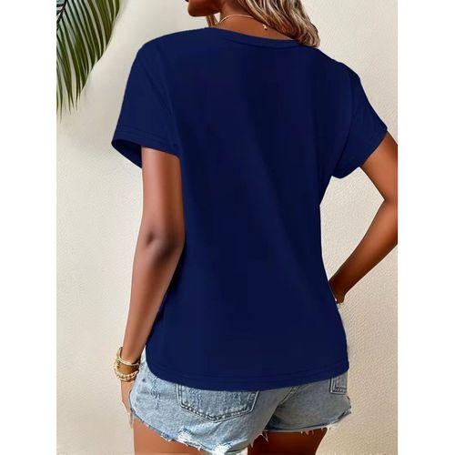 Kadın Kısa Kollu Bisiklet Yaka Asimetrik Kesim Detaylı Viskon Bluz