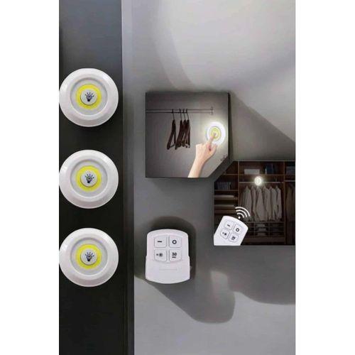 Spot Lamba Led Işık 3'lü Uzaktan Kumandalı Pilli Yapışkanlı Kablosuz