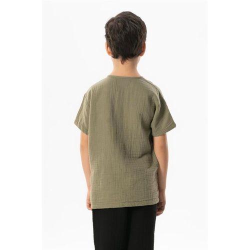 Kısa Kol Batı Cep Detaylı Yazlık Müslin Erkek Çocuk Tshirt Haki Hk