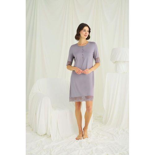 Dantel Detaylı Kısa Kollu Ve Önü Düğmeli Gecelik