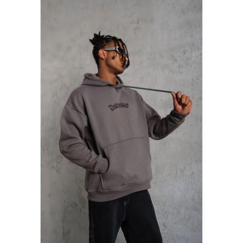 Erkek Üç İplik Baskılı Kapüşonlu Sweat - Gri