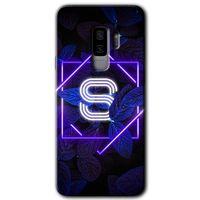 Samsung Galaxy S9 Plus HD Baskılı Kılıf + 9D Tam Ekran Koruyucu - Dark Neon Yaprak S Harfi