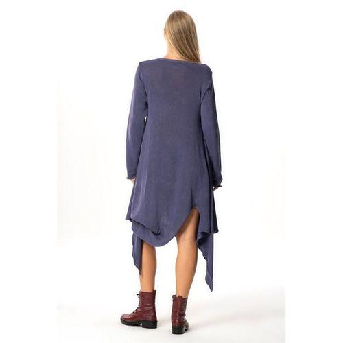 Uzun Kol Handan Asimetrik Kesim Sonbahar ve Kışlık Dökümlü Midi Boy Triko Elbise Mor Mor