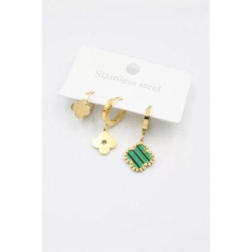 3'lü Vc Yonca Küpe - Altın