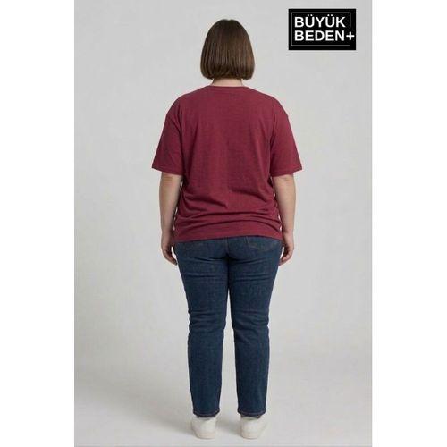 Kadın Büyük Beden Brooklyn 1970 Baskılı Bisiklet Yaka Tshırt SPR25BTSK904