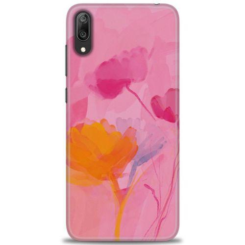 Huawei Y7 Prime 2019 Kılıf HD Baskılı Kılıf - Turuncu Pembe + Tam Ekran Koruyucu
