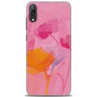 Huawei Y7 Prime 2019 Kılıf HD Baskılı Kılıf - Turuncu Pembe + Tam Ekran Koruyucu