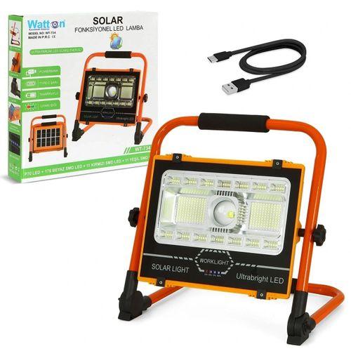 Wt-734 P70 Led Solar Panel Taşınabilir Projektör 176 Smd + Yan Led