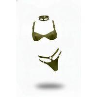 Haki Harness Takım Deri Zımba Detaylı Üç Parça - Brf1298