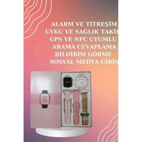 Yeni Nesil Pembe Dokunmatik Ekran Akıllı Saat Ve Kulaklığı Kablosuz Bluetooth Kulaklık