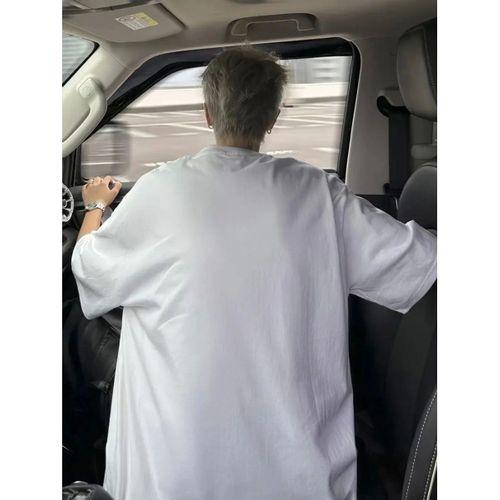Baskılı Oversize Bisiklet Yaka T-shirt - Beyaz