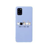 Samsung A31 Şirin Kedicikler Premium Silikonlu Lila Telefon Kılıfı