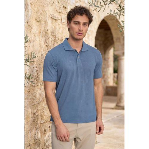 Evenor Kabartma Desenli Polo Yaka Düğmeli Relaxed FitYumuşak İnce Erkek T-Shirt - Mavi