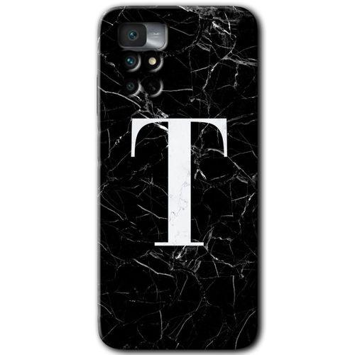 MRCİLETİSİM Xiaomi Redmi Note 11 4G Kılıf HD Desen Baskılı Arka Kapak+Temperli Cam - Siyah Mermer Desenli T Harfi