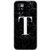 MRCİLETİSİM Xiaomi Redmi Note 11 4G Kılıf HD Desen Baskılı Arka Kapak+Temperli Cam - Siyah Mermer Desenli T Harfi