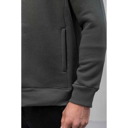 Marcel Regular Fit Fermuarlı Kıstırma Cepli Üç İp Şardonlu Erkek Sweatshirt - Avcı Yeşili