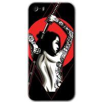 iPhone 5 Kılıf HD Desen Baskılı Arka Kapak + Temperli Cam - Samurai Girl