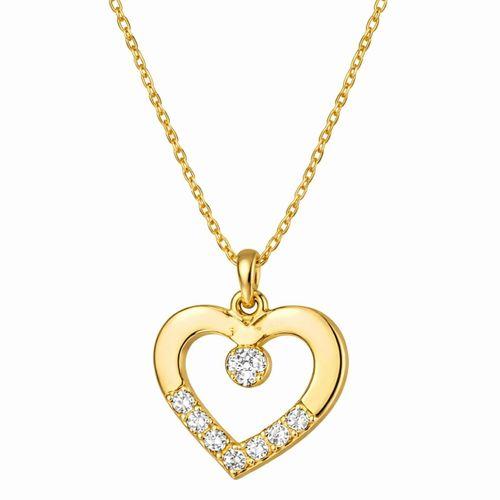 Gümüş Gold Minik Kalpli Tektaş Kadın Kolye