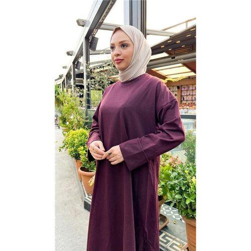 O Yaka Yırtmançlı Uzun Geniş Rahat Tunik Pantolon Sade Basic Spor Takımı - 03040.020 - Mürdüm