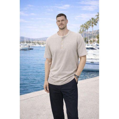 Roth Relaxed Fit Günlük Henley Yaka Waffle Kumaş Yazlık Kısa Kollu T-Shirt - Bej