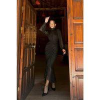 Siyah Önü Büzgülü Şifon Elbise