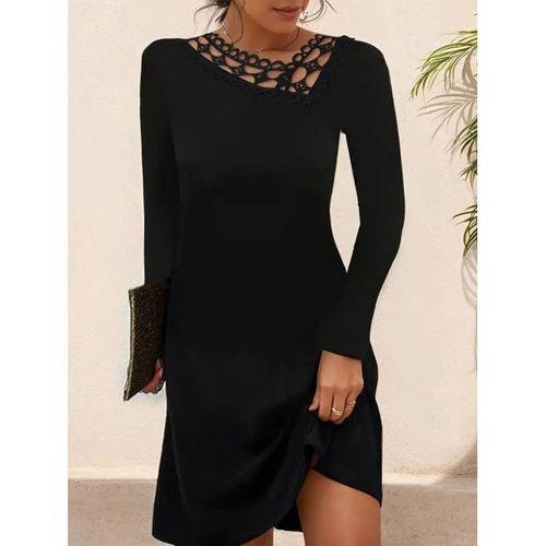 Kadın Uzun Kollu Dantel Yaka Ithal Krep Mini Elbise