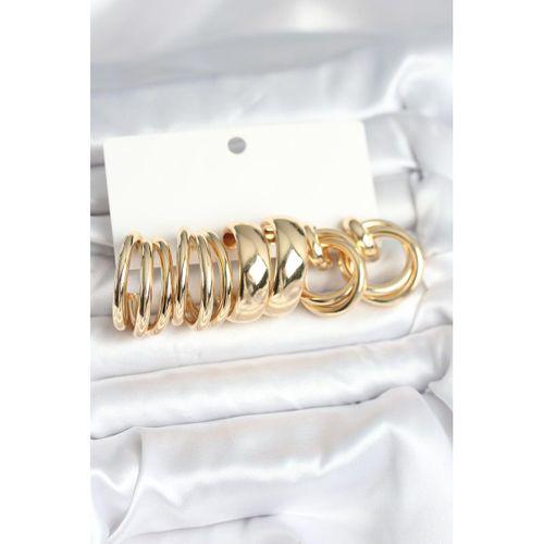 Pirinç Gold Renk 3 Çift Vintage Kadın Küpe Seti
