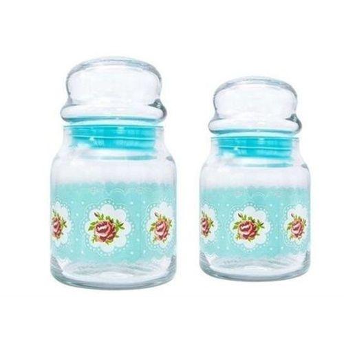 Çiçekli Yeşil 2 Adet Kavanoz,Cay,Kahve,Baharat Saklama Kabı