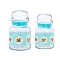 Çiçekli Yeşil 2 Adet Kavanoz,Cay,Kahve,Baharat Saklama Kabı