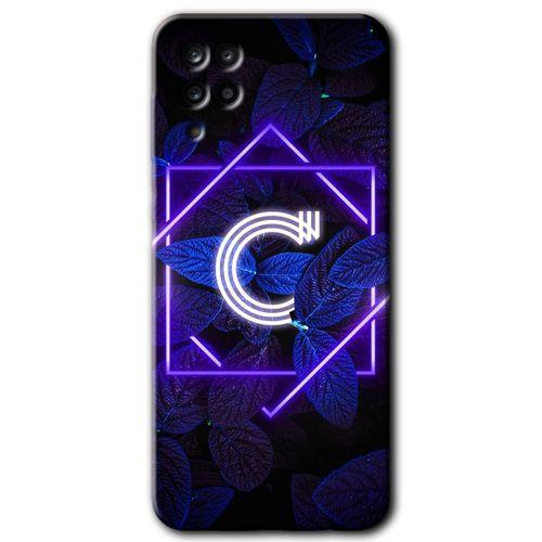 Samsung Galaxy A12 HD Baskılı Kılıf + 9D Tam Ekran Koruyucu - Dark Neon Yaprak C Harfi
