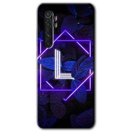 Potkal Hediye Fabrikası Xiaomi Mi Note 10 Lite Kılıf HD Desen Baskılı Arka Kapak - Dark Neon Yaprak L Harfi