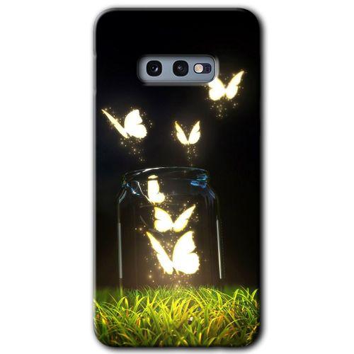 Samsung Galaxy S10e Kılıf Baskılı Kapak - Işıklı Kelebekler + 5D Tam Kaplayan Cam