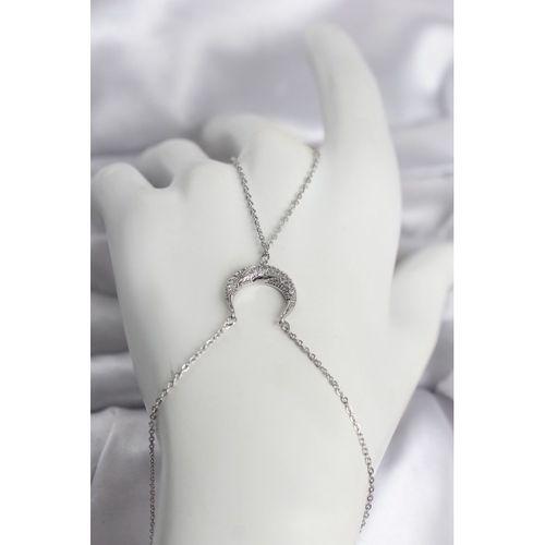 Pirinç Gümüş Renk Hilal Model Zirkon Taşlı Kadın Şahmeran