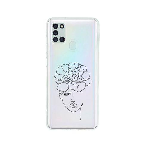 Samsung A21S Flower Women Art Desenli Premium Şeffaf Silikon Kılıf