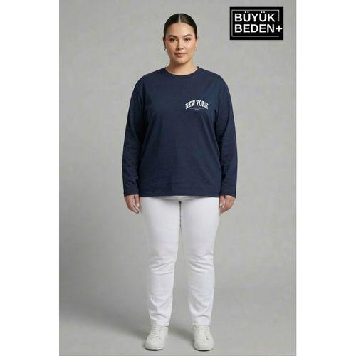 Kadın Büyük Beden New York Baskılı 2 İplik Bisiklet Yaka Tişört SPR26BTSK942-5