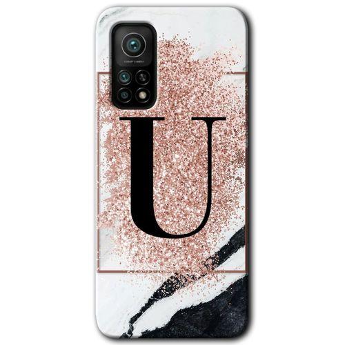 Xiaomi Mi 10T Kılıf Baskılı Arka Kapak - Pembe Mermer Desenli U Harfi +Tam Ekran Koruyucu