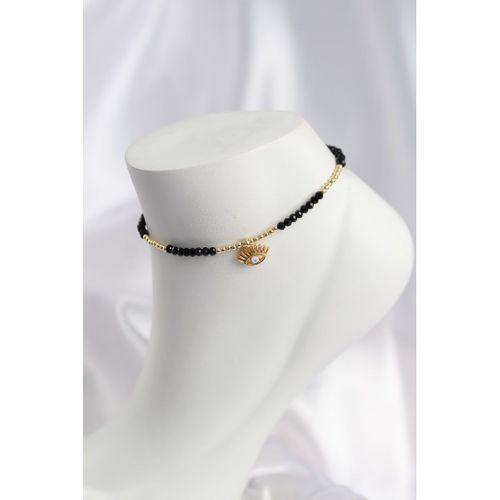 Siyah Renk Boncuklu Nazarlı Göz Figürlü Halhal