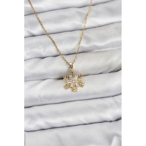 316L Çelik Zincir Gold Renk Kar Tanesi Model Zirkon Taşlı Kadın Kolye - TJ-BKO10831